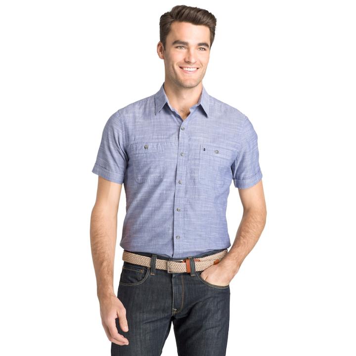 Men's Izod Slim-fit Chambray Button-down Shirt, Size: Xxl, Dark Blue