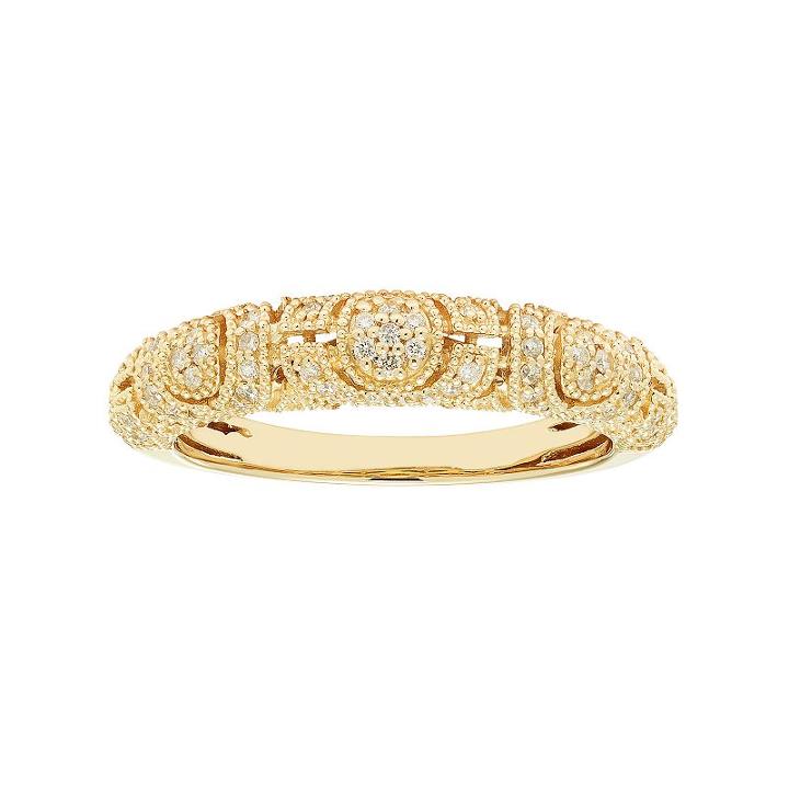 14k Gold 1/4 Carat T.w. Igl Certified Diamond Art Deco Wedding Ring, Women's, Size: 6.50, White