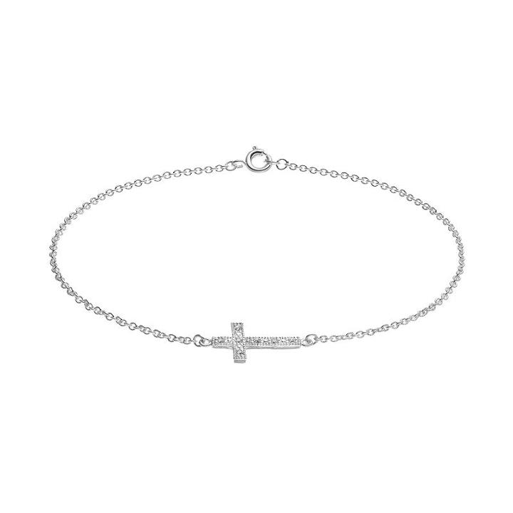Barefootsies Silver Plated Crystal Sideways Cross Anklet, Women's, Size: 9, Grey