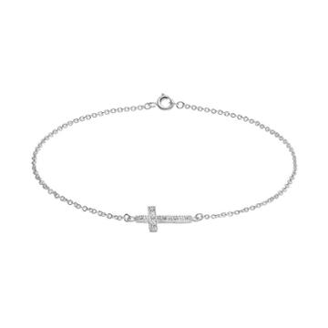 Barefootsies Silver Plated Crystal Sideways Cross Anklet, Women's, Size: 9, Grey