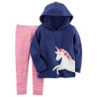 Girls 4-8 Carter's Unicorn Hoodie & Striped Leggings Set, Size: 4-5, Blue