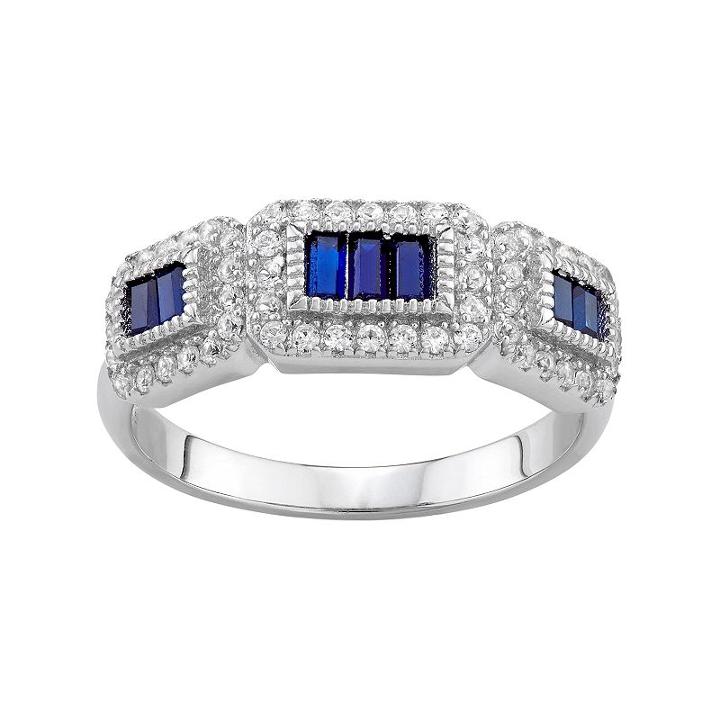 Sterling Silver Lab-created Blue & White Sapphire Ring, Women's, Size: 5