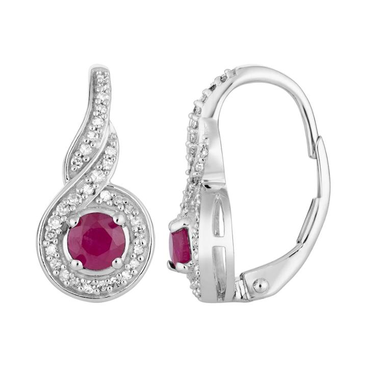 10k White Gold Ruby & 1/5 Carat T.w. Diamond Leverback Earrings, Women's, Red