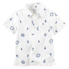 Boys 4-8 Carter's Short Sleeve Printed Slubbed Polo Shirt, Size: 7, White