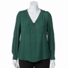 Juniors' Plus Size Candie's&reg; Zip-neck Roll-tab Top, Girl's, Size: 1xl, Dark Green