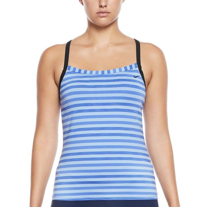 Women's Nike Static Striped Racerback Tankini Top, Size: Large, Blue