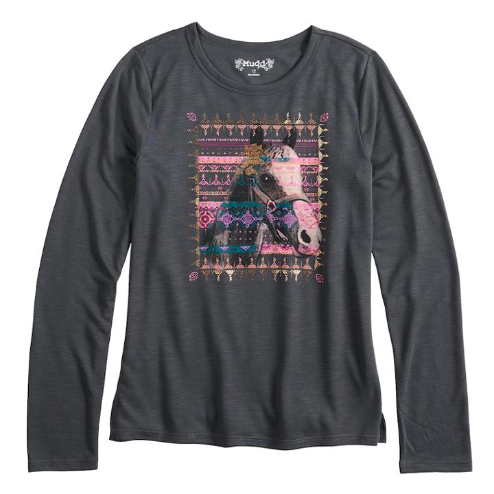 Girls 7-16 & Plus Size Mudd&reg; Long Sleeve Graphic Tee, Size: 20 1/2, Grey (charcoal)