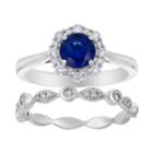 14k White Gold Sapphire & 5/8 Carat T.w. Diamond Halo Engagement Ring Set, Women's, Size: 7.50, Blue