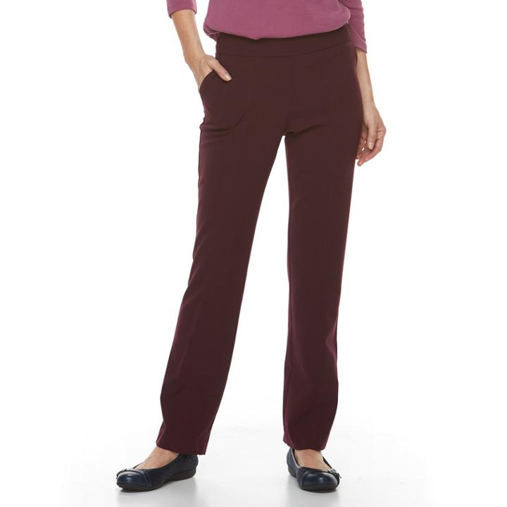 Women's Croft & Barrow&reg; Straight-fit Polished Pull-on Pants, Size: 8, Dark Red