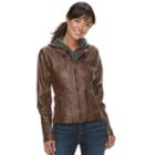 Women's Sebby Collection Hooded Faux-leather Jacket, Size: Medium, Med Brown