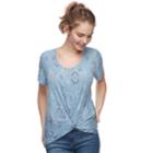 Juniors' Mudd&reg; Twist Front Short Sleeve Tee, Teens, Size: Medium, Med Blue