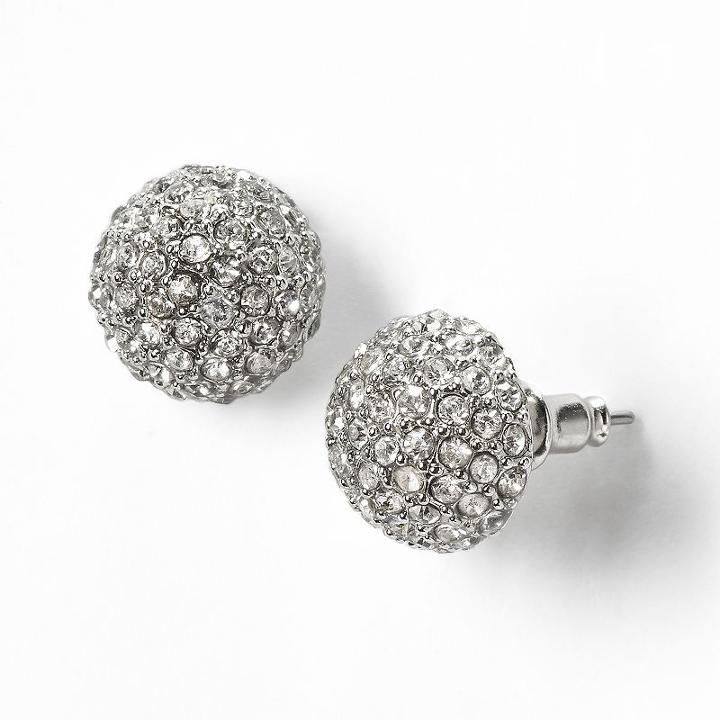 Simply Vera Vera Wang Silver Tone Simulated Crystal Dome Button Stud Earrings, Women's, White Oth