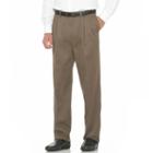 Men's Savane Performance Straight-fit Easy-care Pleated Chinos, Size: 32x28, Brown