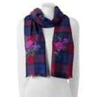 Chaps Embroidered Rose Plaid Wrap Scarf, Dark Red