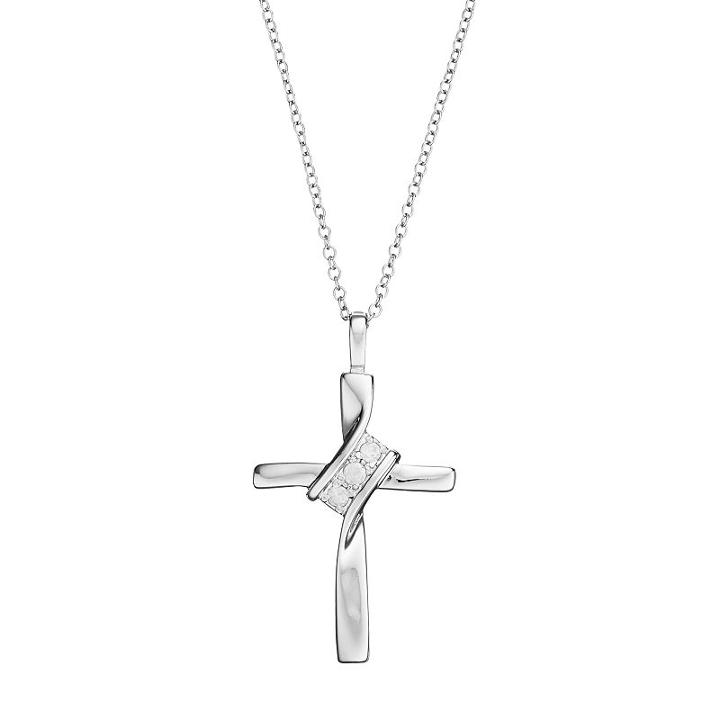 Sterling Silver 1/10 Carat T.w. Diamond Cross Pendant Necklace, Women's