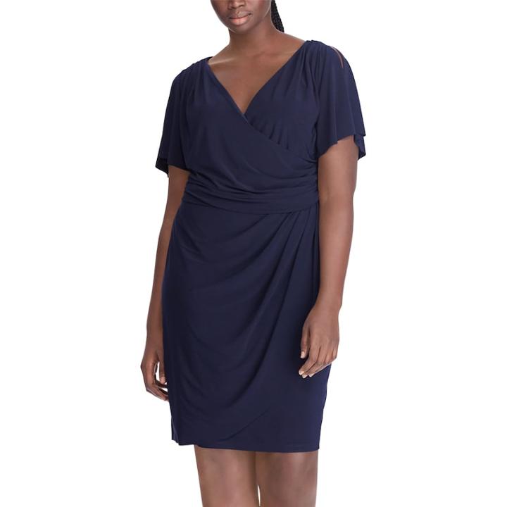 Plus Size Chaps Surplice Faux-wrap Dress, Women's, Size: 16 W, Blue (navy)