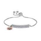 Silver Expressions By Larocks Flower Charm & Pave Bar Lariat Bracelet, Women's, White