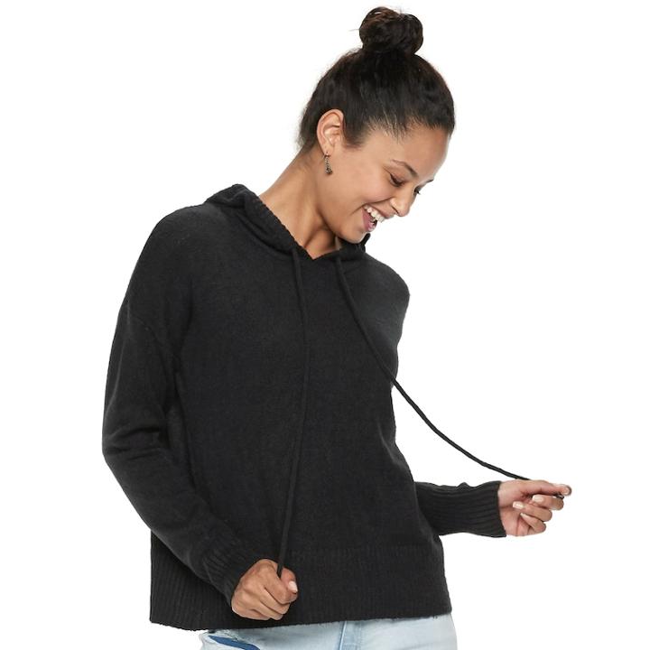 Juniors' So&reg; Drop Shoulder Sweater Hoodie, Teens, Size: Xl, Black