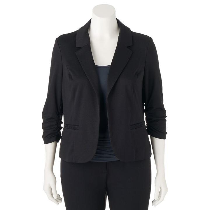 Juniors' Plus Size Candie's&reg; Ruched Lace Knit Blazer, Teens, Size: 3xl, Black