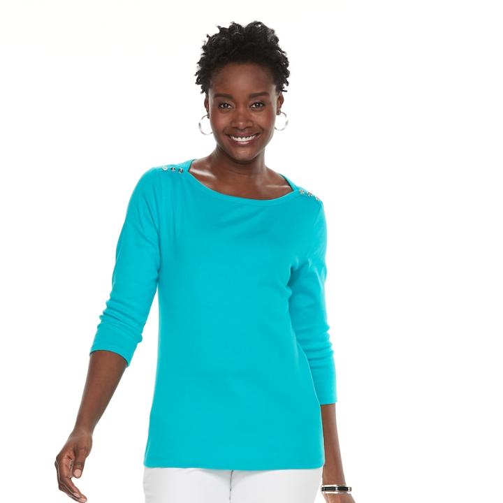 Women's Croft & Barrow&reg; Button-shoulder Boatneck Tee, Size: Xxl, Med Blue