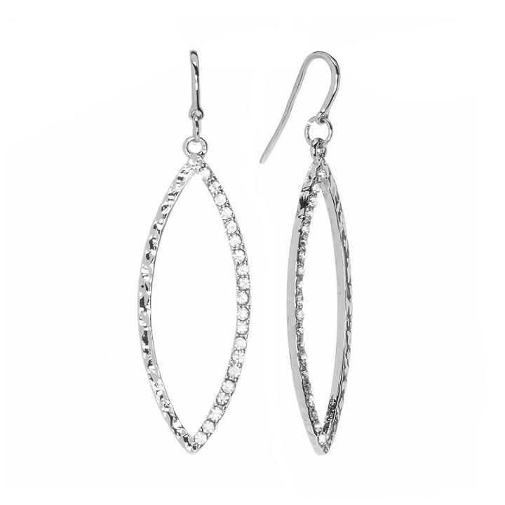 Jennifer Lopez Silver Tone Simulated Crystal Textured Marquise Hoop Drop Earrings, Women's, Multicolor