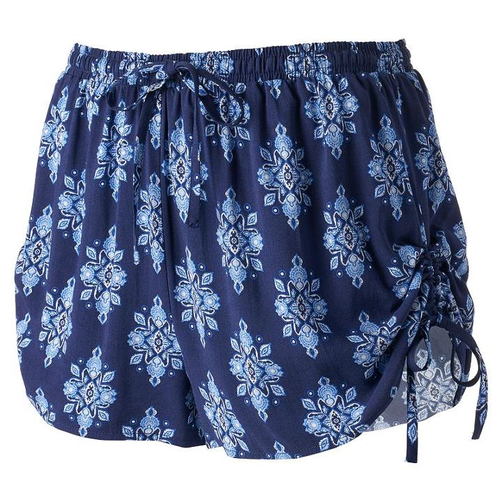 Juniors' Pink Republic Print Ruched Shorts, Girl's, Size: Medium, Light Blue