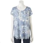 Women's Lc Lauren Conrad Print Lace Trim Top, Size: Xl, White Oth