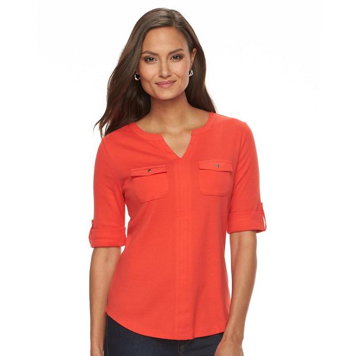 Women's Croft & Barrow&reg; Pocket Roll-tab Tee, Size: Xxl, Brt Red