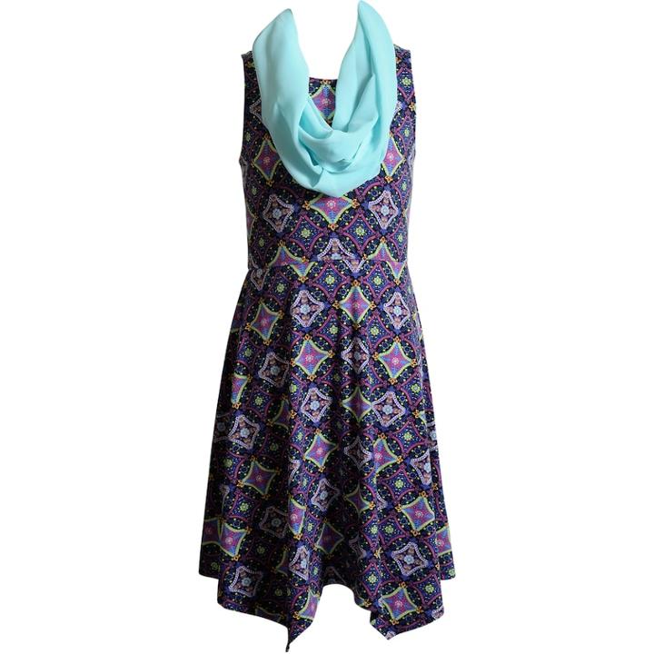 Girls 7-16 Emily West Sleeveless Sharkbite Hem Dress With Infinity Scarf, Size: 7, Blue Multi