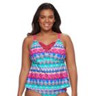 Plus Size Pink Envelope Bust Enhancer Medallion Tankini Top, Women's, Size: 3xl, Ovrfl Oth