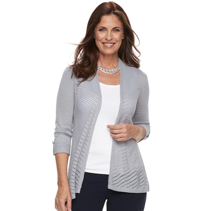 Women's Croft & Barrow&reg; Chevron Stitch Open-front Cardigan, Size: Xxl, Grey