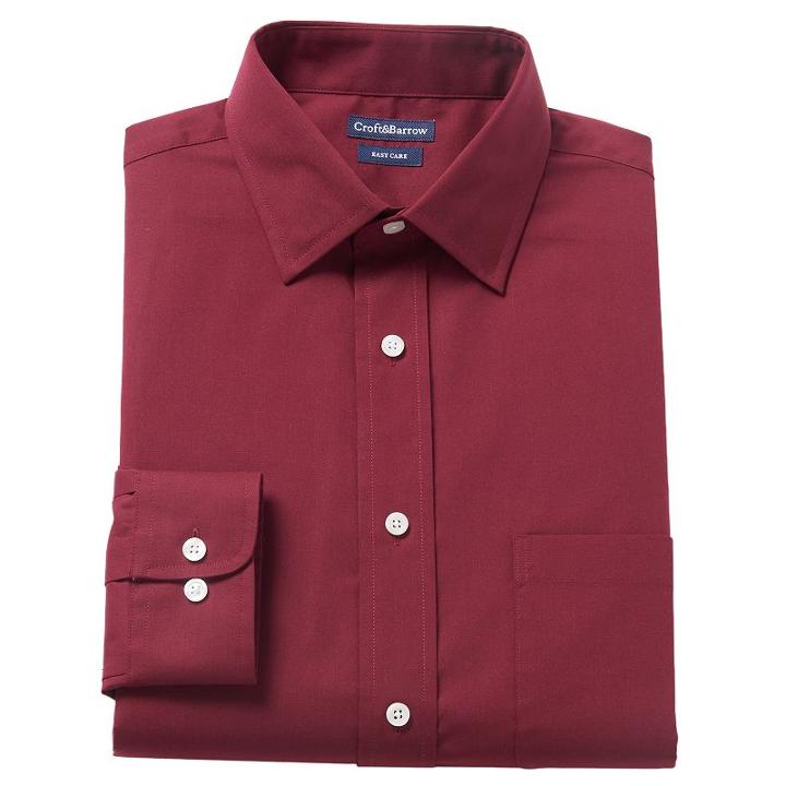 Men's Croft & Barrow&reg; Fitted Easy-care Spread-collar Dress Shirt, Size: 18 36/37, Red