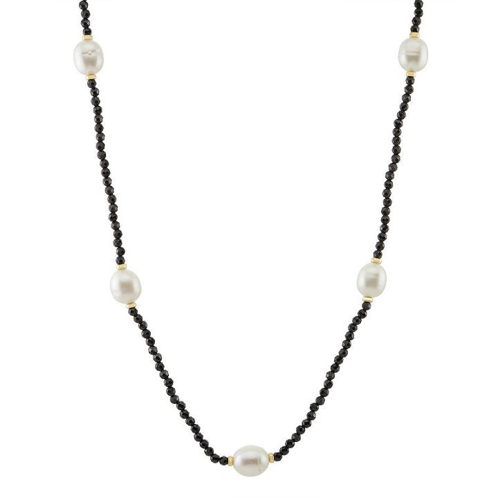 Freshwater Cultured Pearl & Black Spinel Station Necklace, Women's, Size: 18