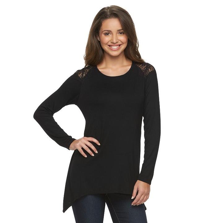 Petite Apt. 9&reg; Lace Handkerchief Tunic, Women's, Size: S Petite, Black