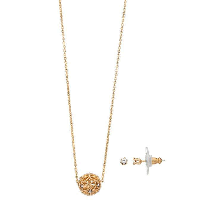 Lc Lauren Conrad Cubic Zirconia Openwork Filigree Ball Necklace & Earring Set, Women's, Gold