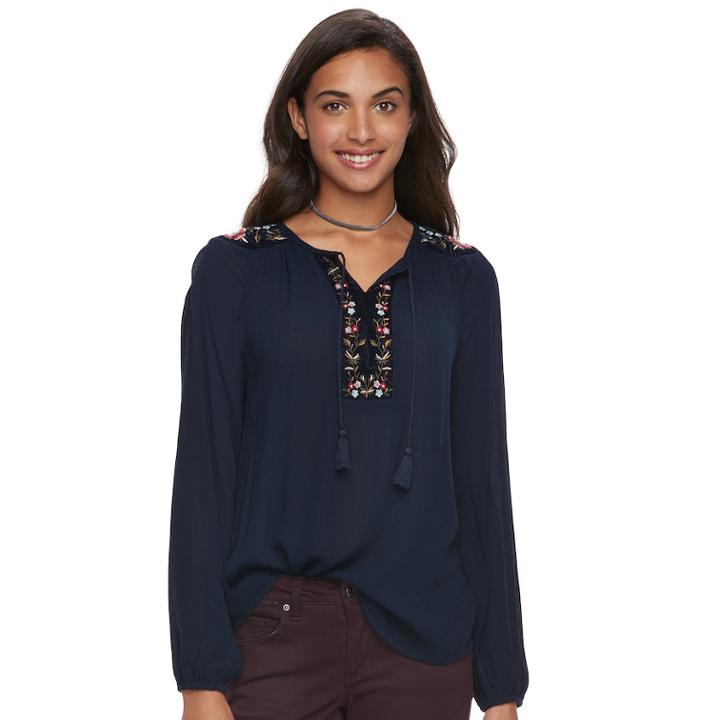 Women's Sonoma Goods For Life&trade; Embroidered Peasant Top, Size: Xl, Blue (navy)