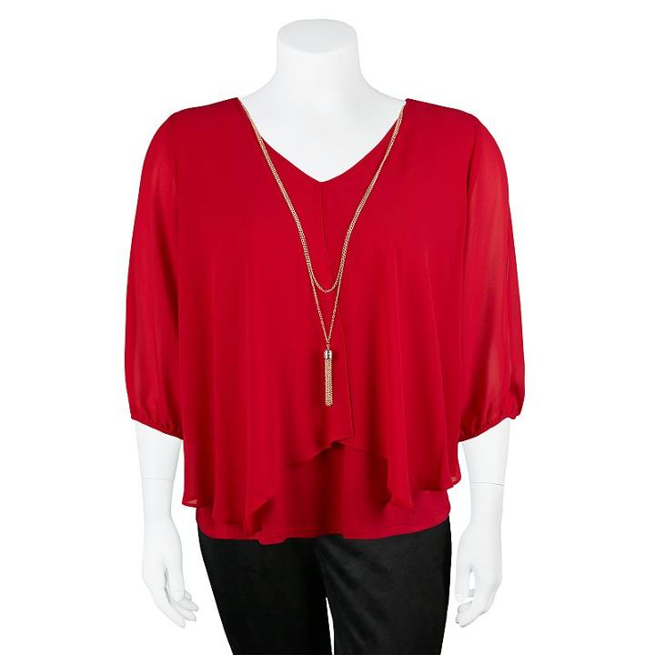 Juniors' Plus Size Iz Byer California Split Overlay Top, Girl's, Size: 1xl, Red