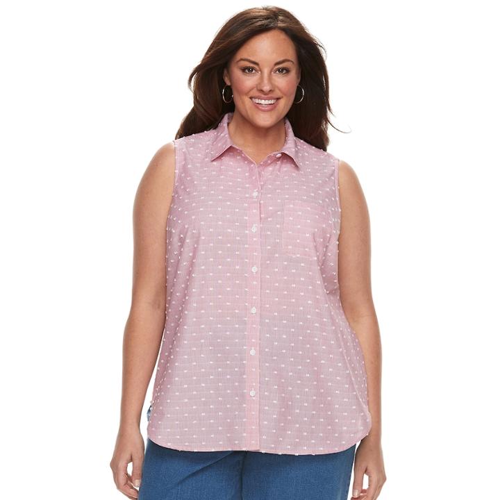 Plus Size Croft & Barrow&reg; Print Sleevless Button-front Shirt, Women's, Size: 1xl, Med Red