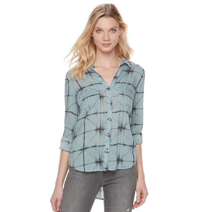Women's Rock & Republic&reg; Tie-dye Plaid Top, Size: Small, Med Grey