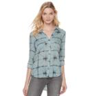 Women's Rock & Republic&reg; Tie-dye Plaid Top, Size: Small, Med Grey