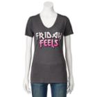 Juniors' Friday Feels V-neck Graphic Tee, Girl's, Size: Medium, Grey (charcoal)