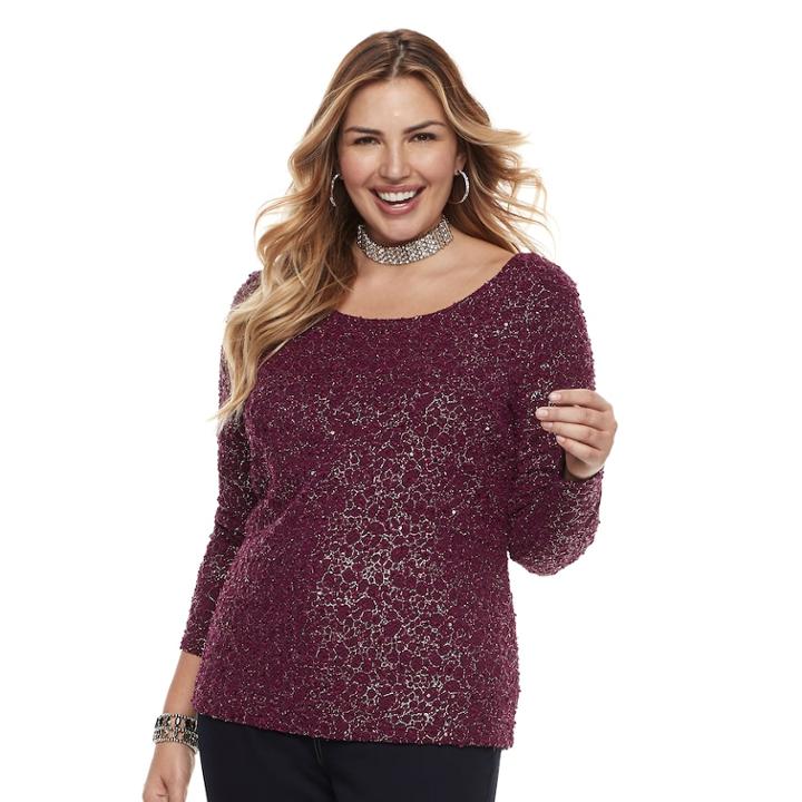 Plus Size Jennifer Lopez Bar Back Boucle Top, Women's, Size: 1xl, Med Purple