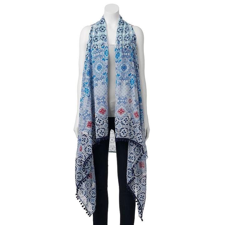Sonoma Goods For Life&trade; Tile Print Pom-pom Trim Vest, Women's, Light Blue