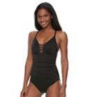 Women's Apt. 9&reg; Tummy Slimmer Strappy One-piece Swimsuit, Size: Medium, Black