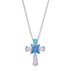 Sterling Silver Simulated Opal & Cubic Zirconia Cross Pendant Necklace, Women's, Blue