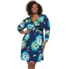 Plus Size Suite 7 Twist Front Long Sleeve Dress, Women's, Size: 1xl, Navy Floral