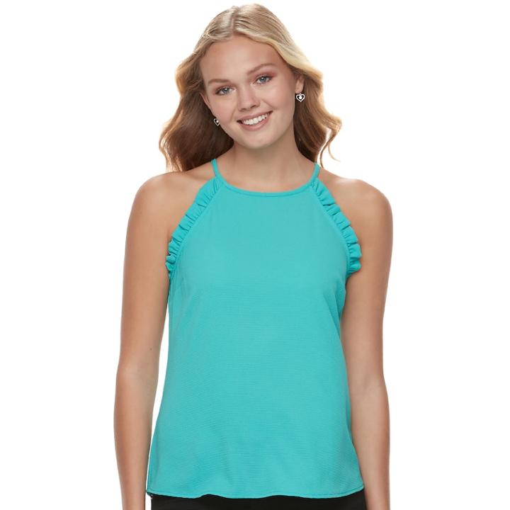 Juniors' Candie's&reg; Ruffled High-neck Tank, Teens, Size: Small, Brt Blue