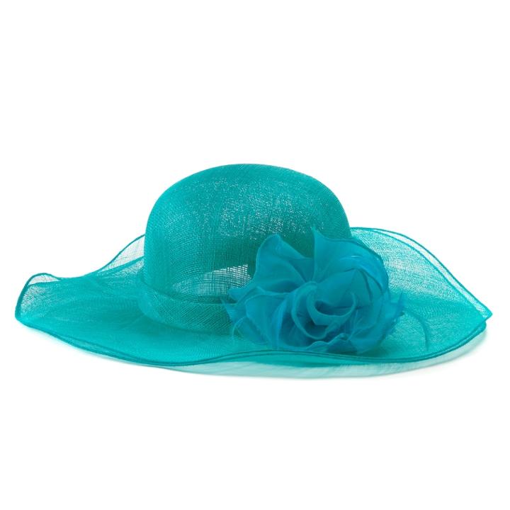 Women's Scala Sinamay Sun Hat With Organza Floral Accent, Turquoise/blue (turq/aqua)