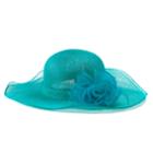 Women's Scala Sinamay Sun Hat With Organza Floral Accent, Turquoise/blue (turq/aqua)