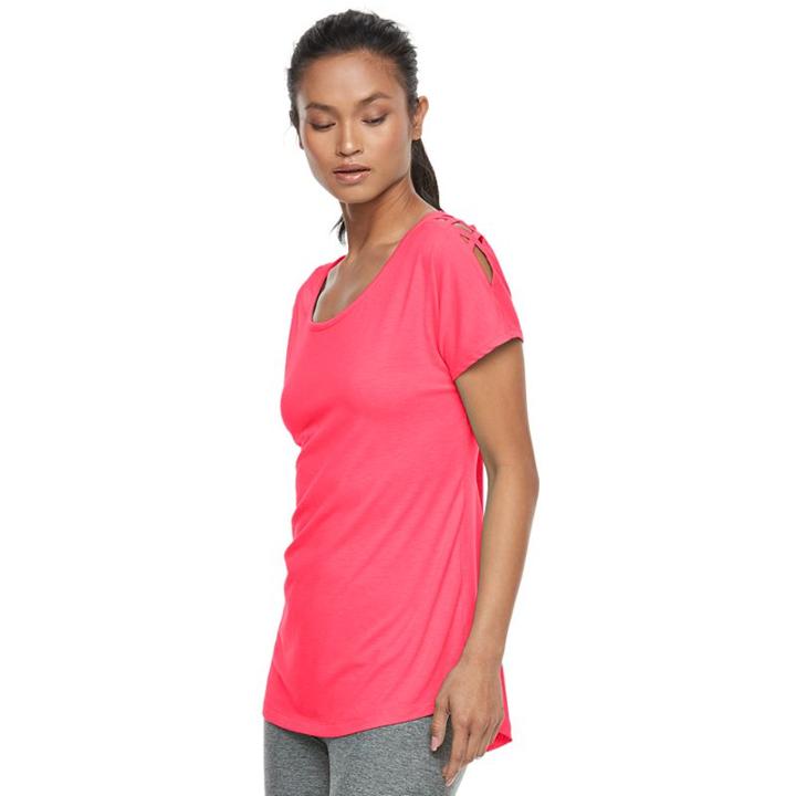 Women's Tek Gear&reg; Lattice Shoulder Tee, Size: Xl, Brt Pink